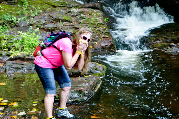 Karen dipped her rag into the cold water to refresh herself.